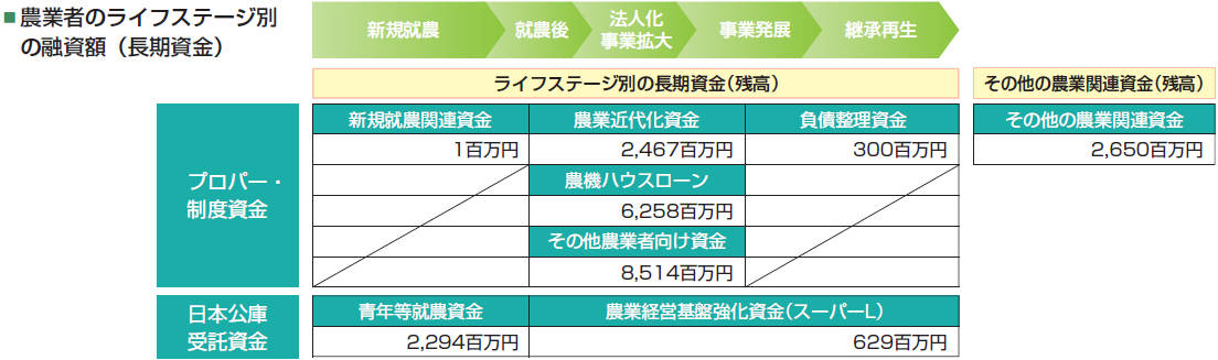 農業者のライフステージ別の融資額