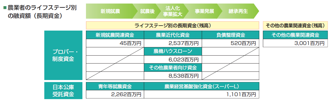 農業者のライフステージ別の融資額